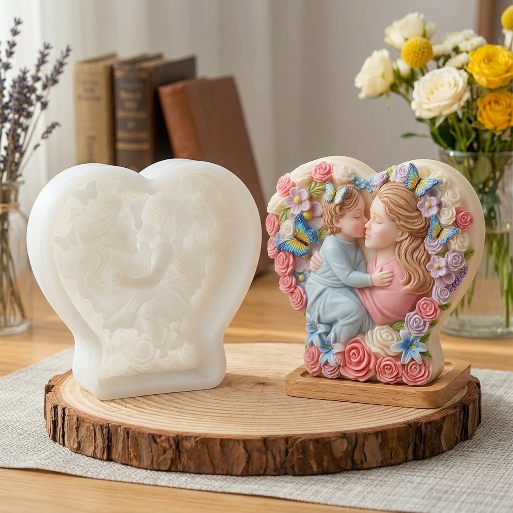 Art And Craft For Mother'S Day - 3D Mother Childs Silicone Mold Heart