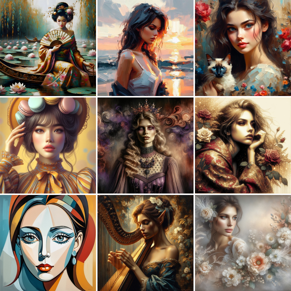 Art Craft Decoration Ideas - Portrait Girl Flowers Paint By Numbers