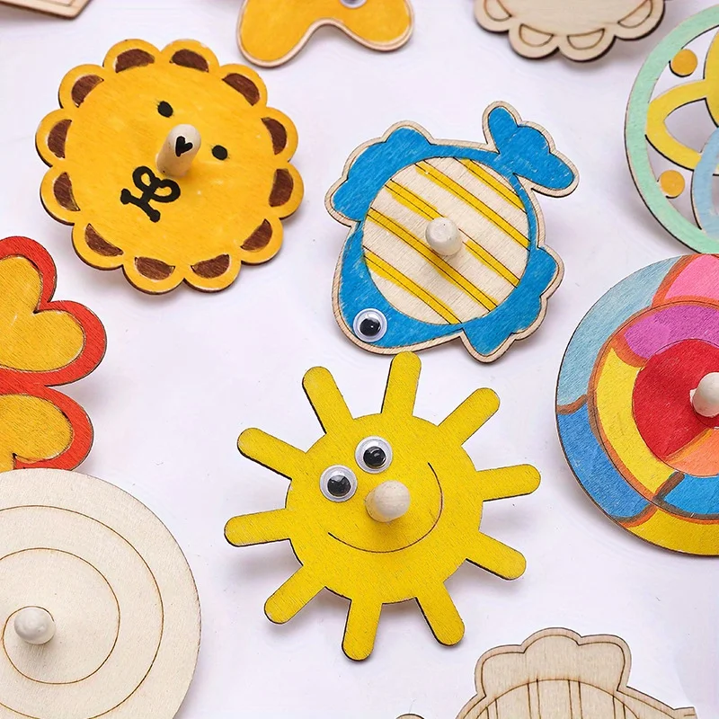 Art Craft Idea - 16pcs Wooden Spinning Top Craft Kit