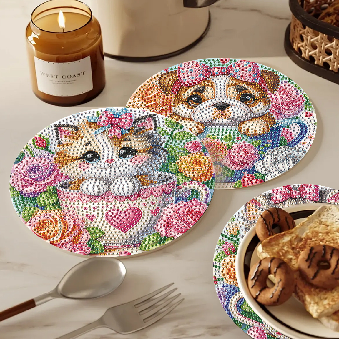 Art Craft Kits - 3Pcs Diamond Art Painting Placemat kits,Teacup