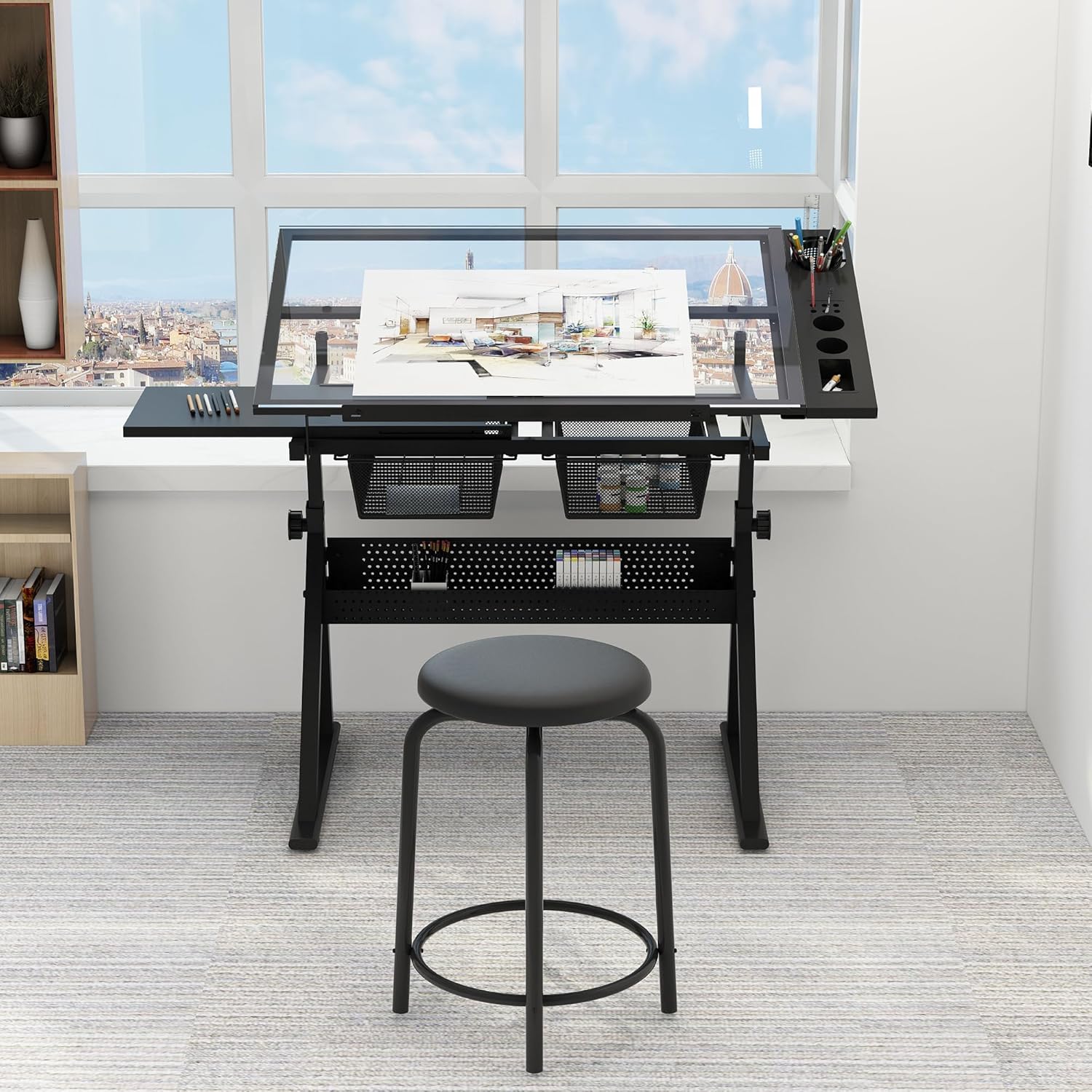 Art & Craft Toys For Kids - Table w/Stool, Height Adjustable Drawing Table,