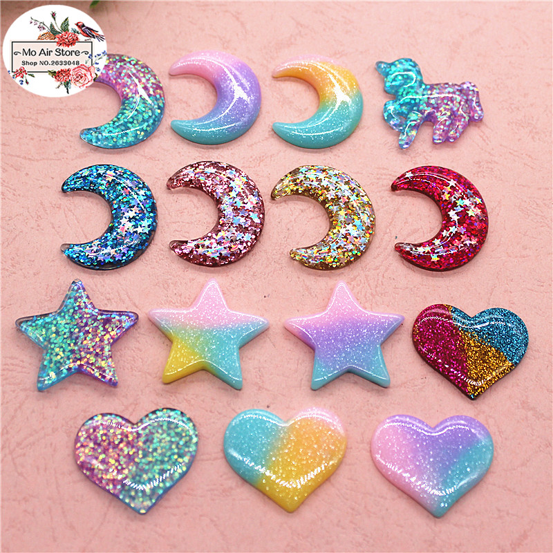 Art Craft Japan - 10pcs/20pcs star/unicorn/heart/Crescent Bright powder shiny Resin