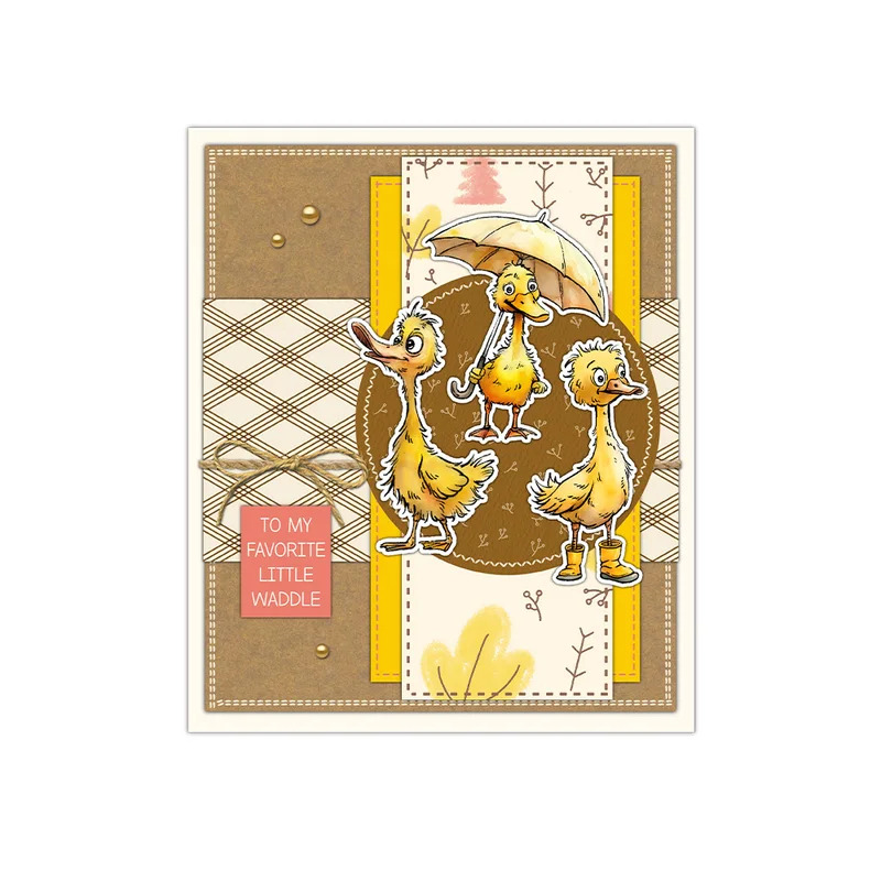 Cute Little Ducks In Rainy Day - Rubber Stamp Blank avis et prix