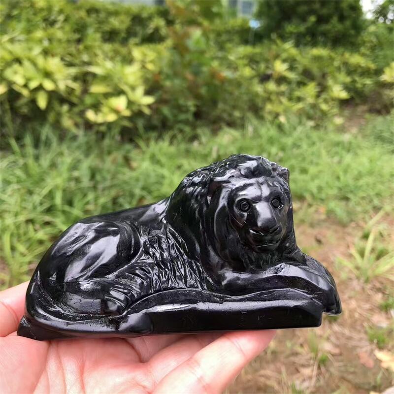 Natural Black Obsidian Lion Ca - Art Craft Lion avis et prix