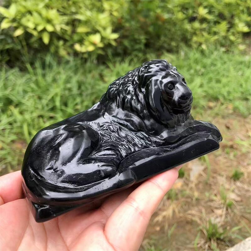 Natural Black Obsidian Lion Ca - Art Craft Lion avis et prix